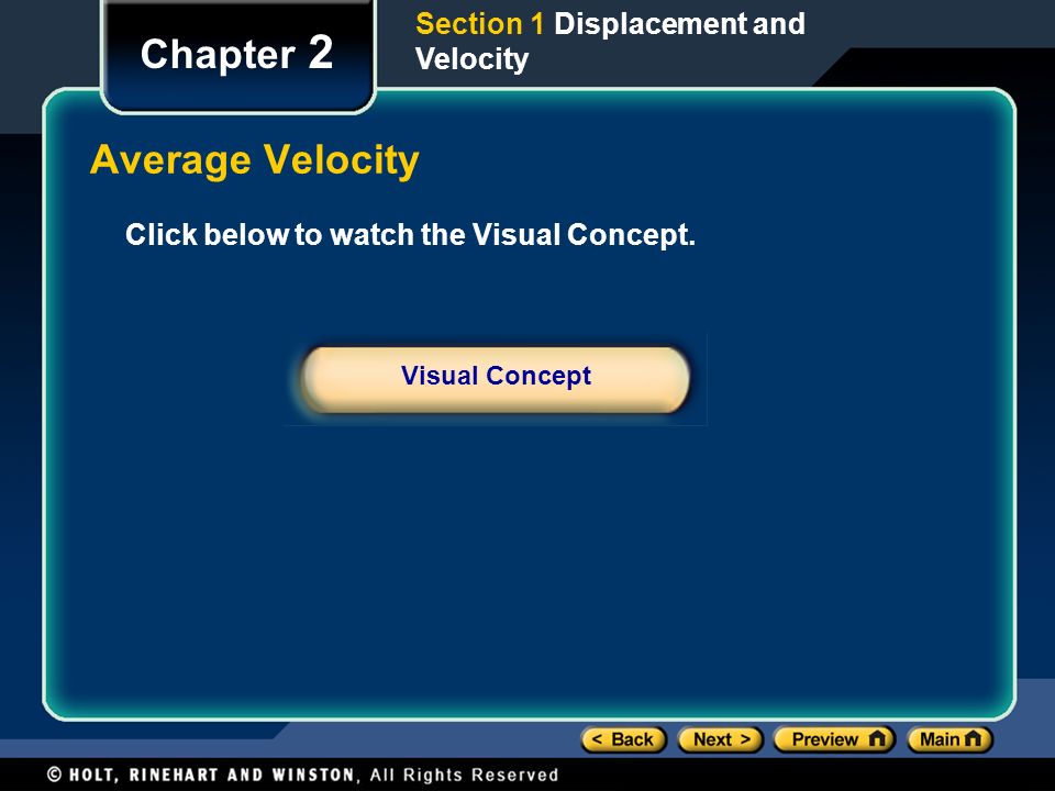 Chapter 2 Average Velocity Section 1 Displacement and Velocity