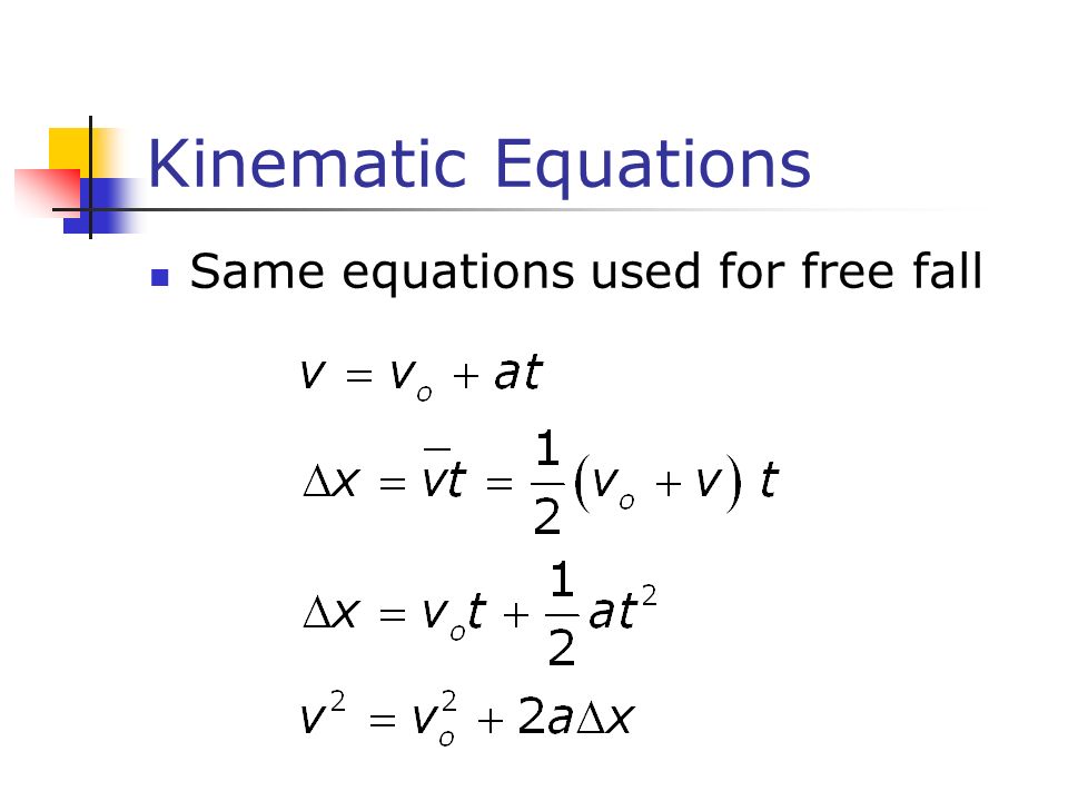 Kinematic Equations Same equations used for free fall