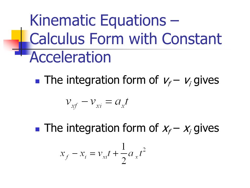 Kinematic Equations – Calculus Form with Constant Acceleration