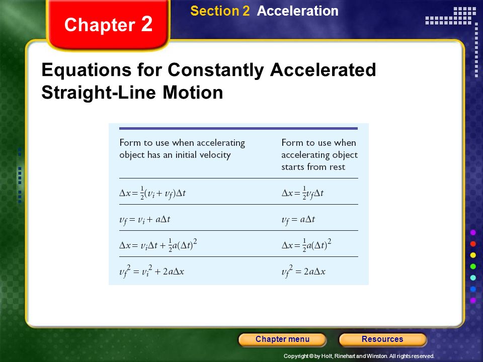 Equations for Constantly Accelerated Straight-Line Motion