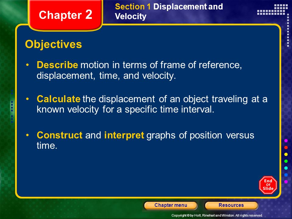 Section 1 Displacement and Velocity