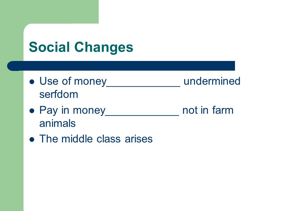 Social Changes Use of money____________ undermined serfdom