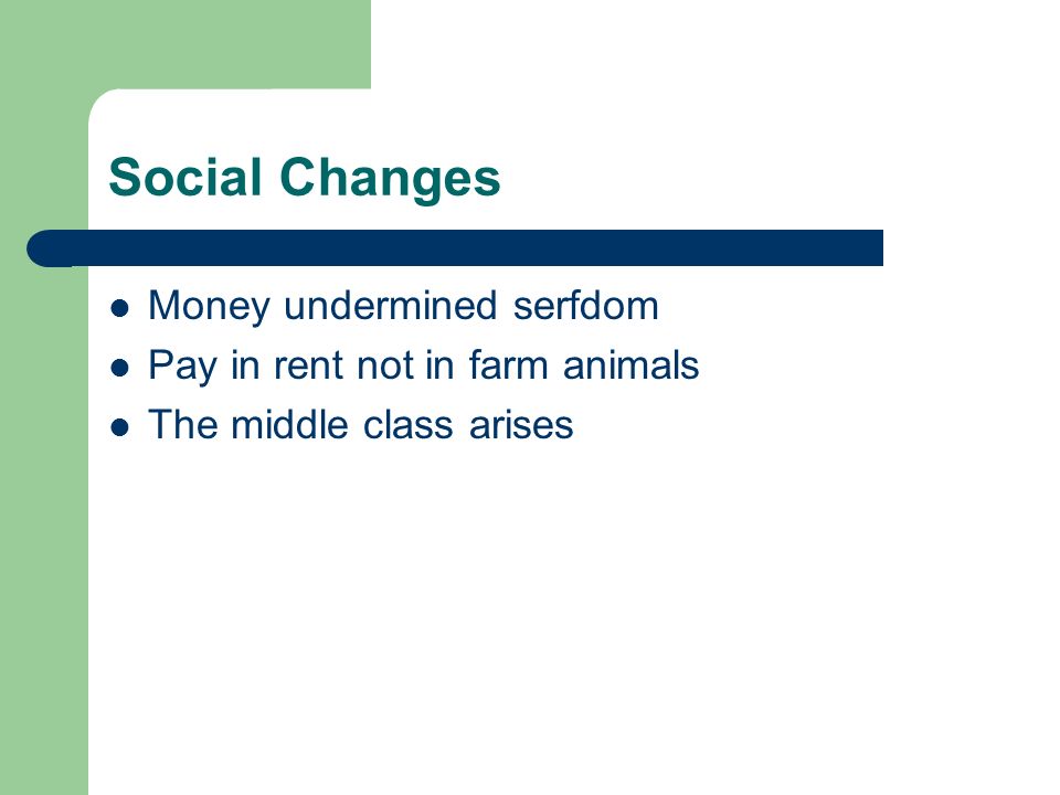 Social Changes Money undermined serfdom