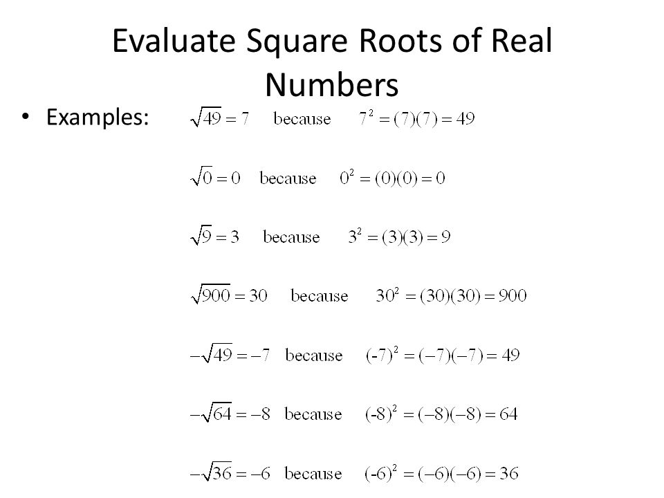 Evaluate Square Roots of Real Numbers
