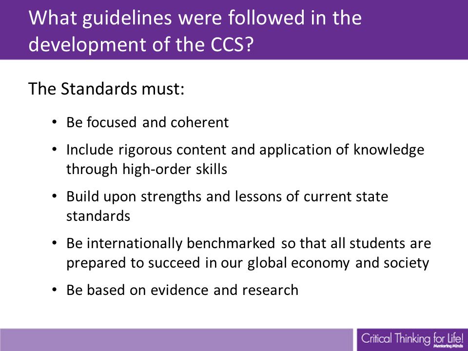What guidelines were followed in the development of the CCS