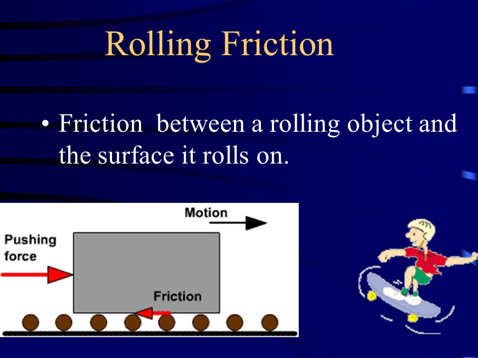 Rolling Friction Friction between a rolling object and the surface it rolls on.
