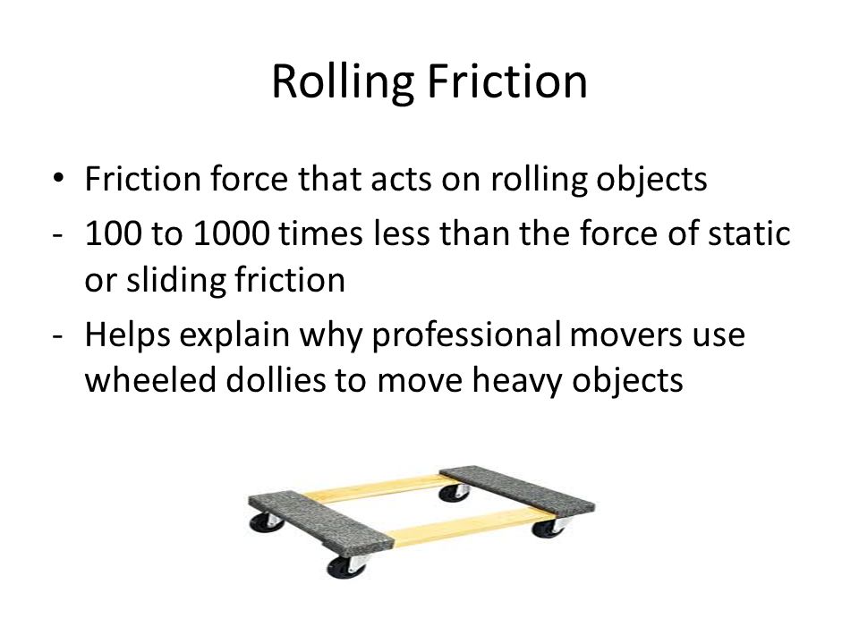 Rolling Friction Friction force that acts on rolling objects