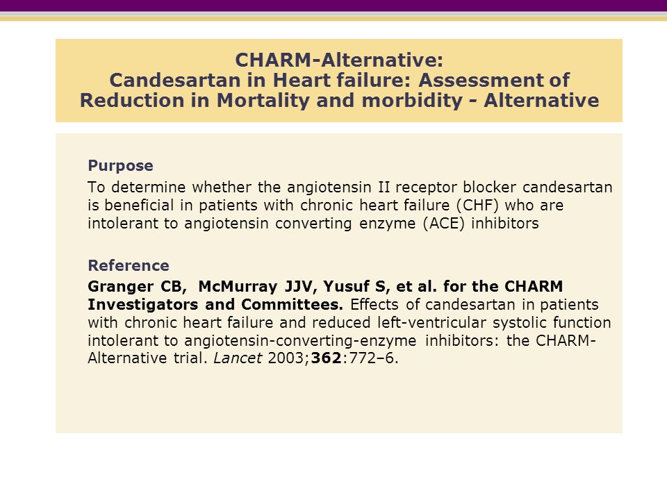 CHARM-Alternative: Candesartan in Heart failure: Assessment of Reduction in Mortality and morbidity - Alternative