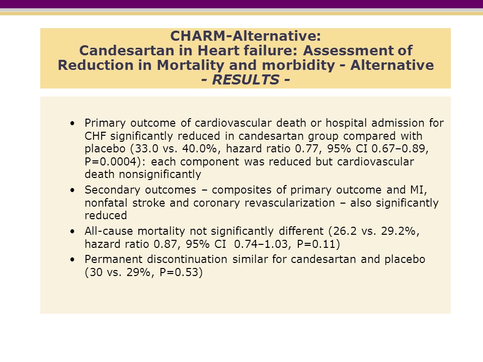 CHARM-Alternative: Candesartan in Heart failure: Assessment of Reduction in Mortality and morbidity - Alternative - RESULTS -