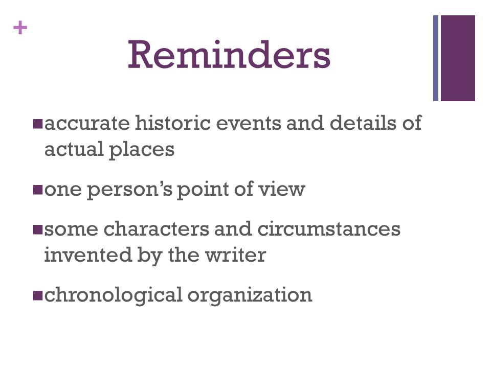 Reminders accurate historic events and details of actual places