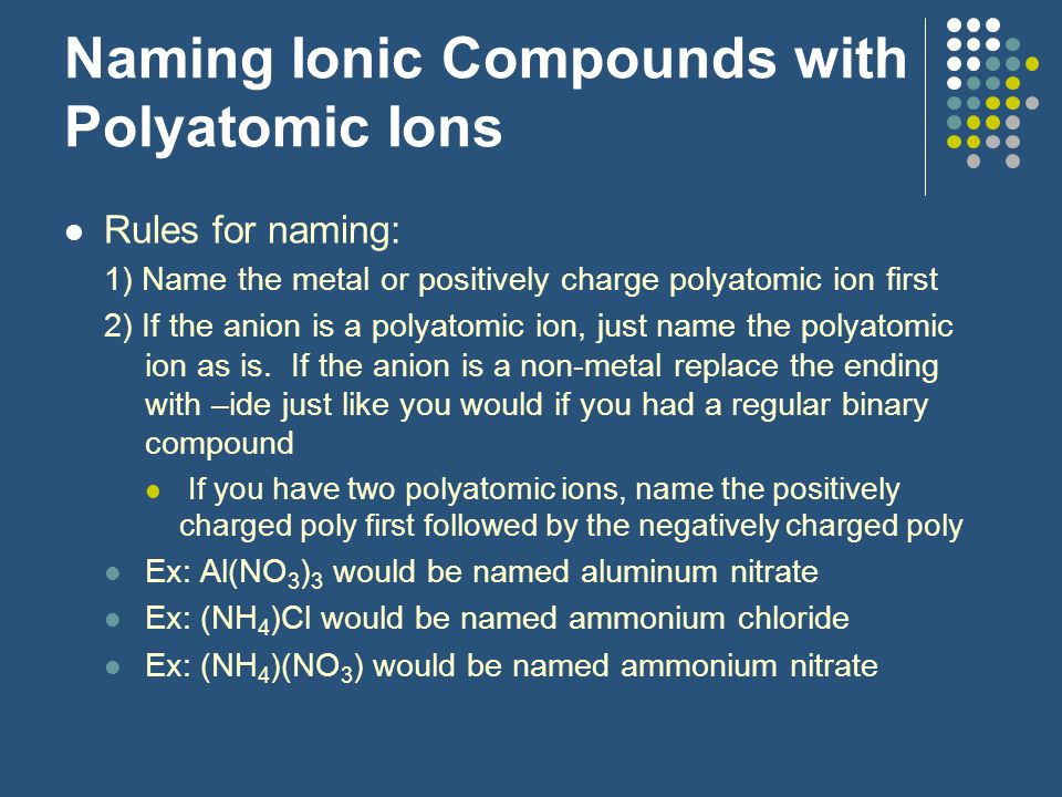 Naming Ionic Compounds with Polyatomic Ions