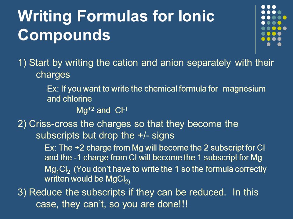 Writing Formulas for Ionic Compounds