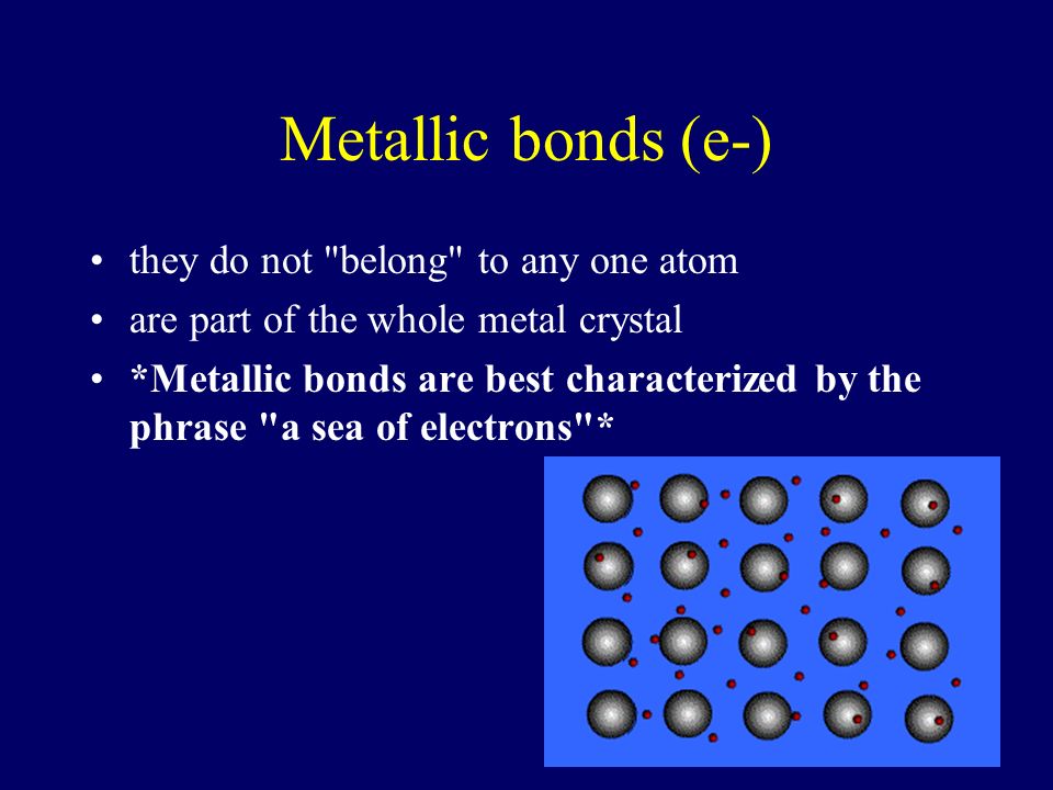 Metallic bonds (e-) they do not belong to any one atom