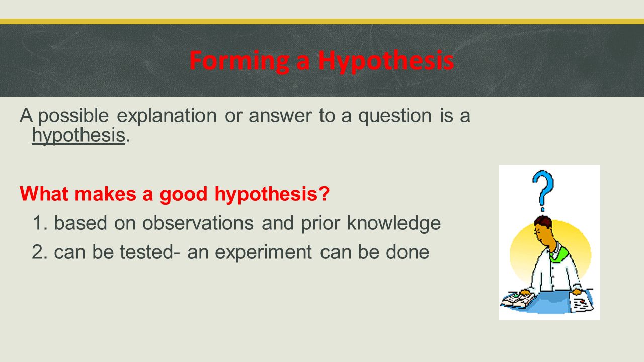 Forming a Hypothesis A possible explanation or answer to a question is a hypothesis. What makes a good hypothesis