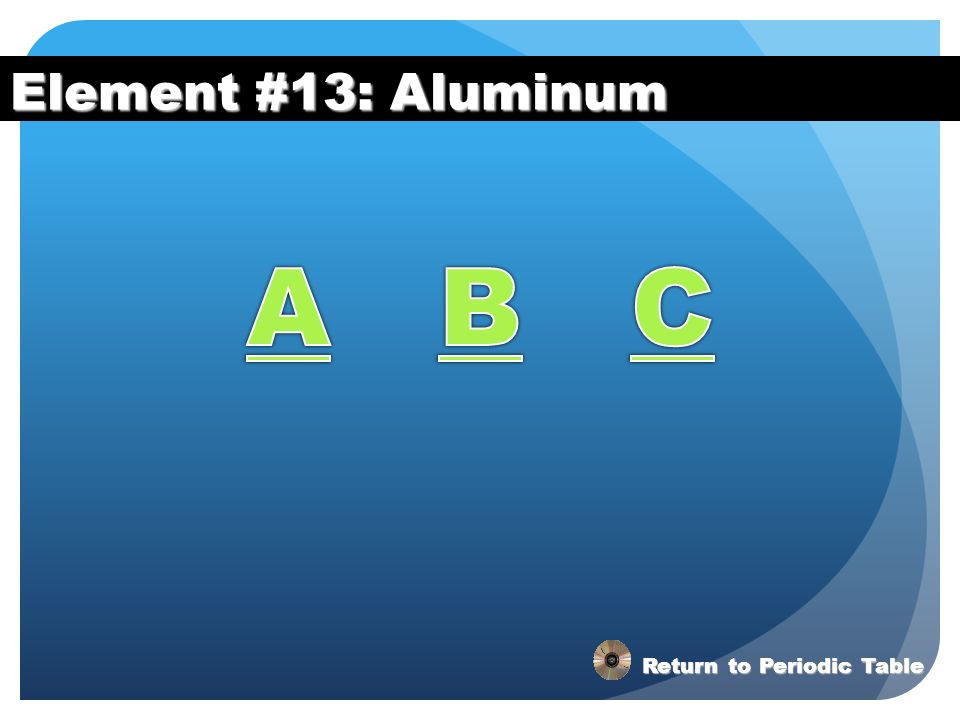 Element #13: Aluminum A B C Return to Periodic Table