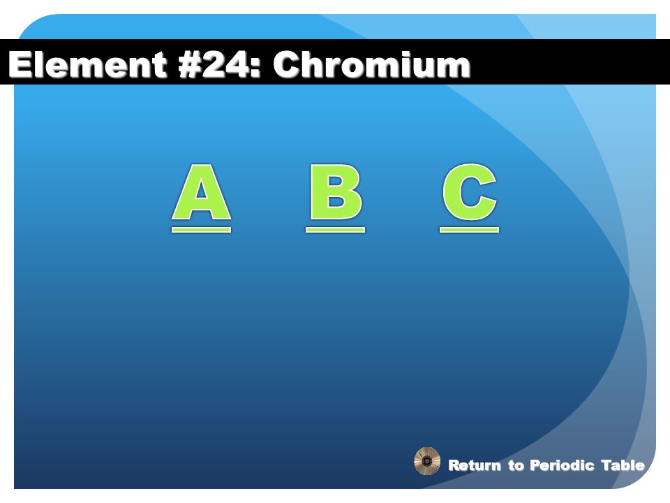 Element #24: Chromium A B C Return to Periodic Table