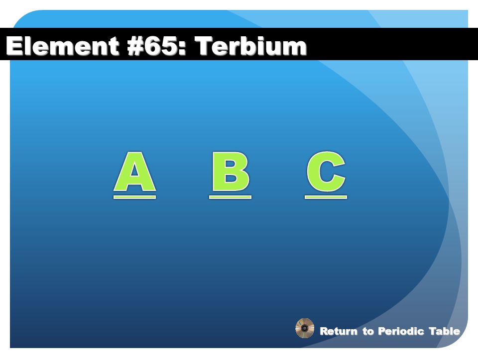 Element #65: Terbium A B C Return to Periodic Table