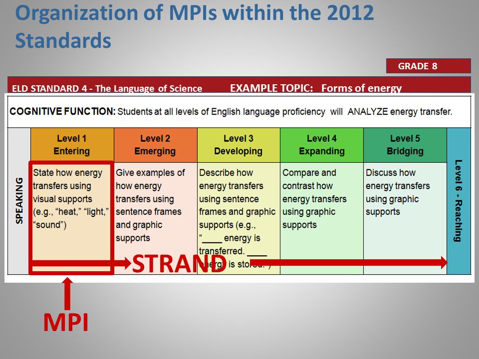 STRAND MPI Organization of MPIs within the 2012 Standards GRADE 8