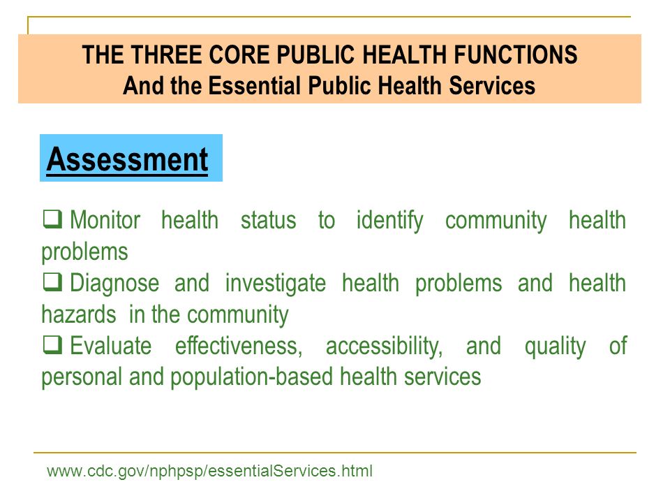 Assessment THE THREE CORE PUBLIC HEALTH FUNCTIONS