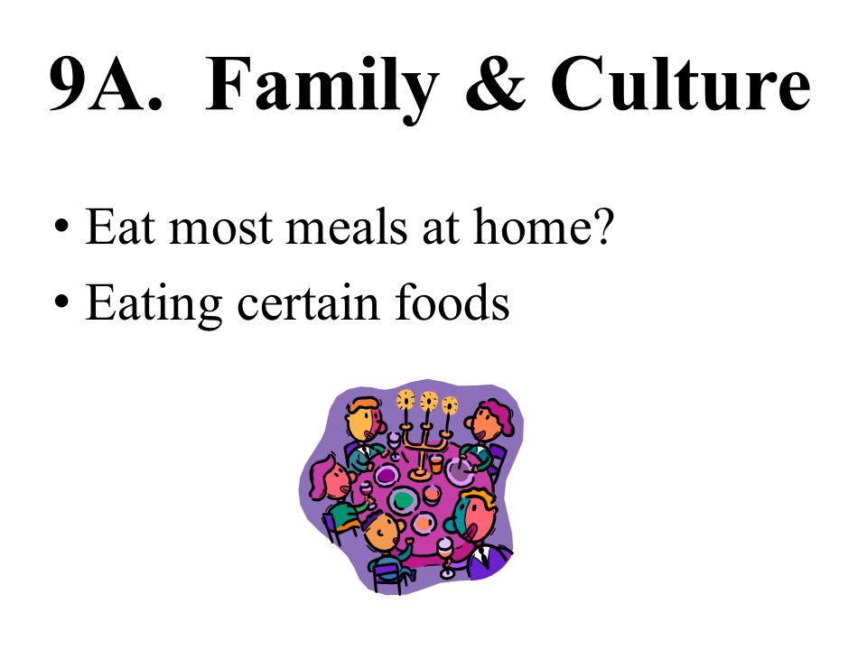 9A. Family & Culture Eat most meals at home Eating certain foods