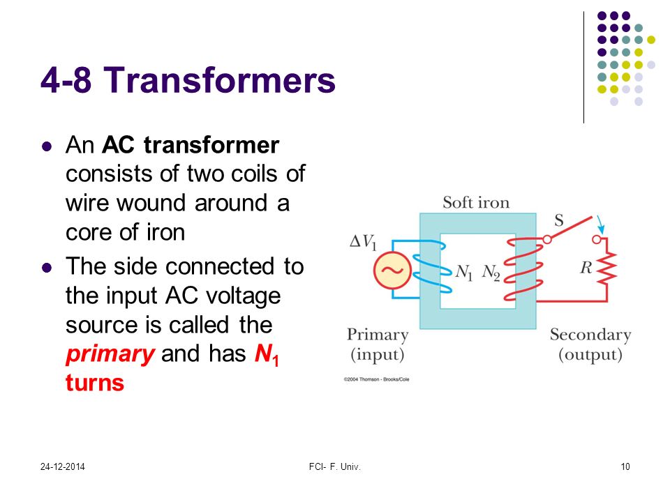 4-8 Transformers An AC transformer consists of two coils of wire wound around a core of iron.