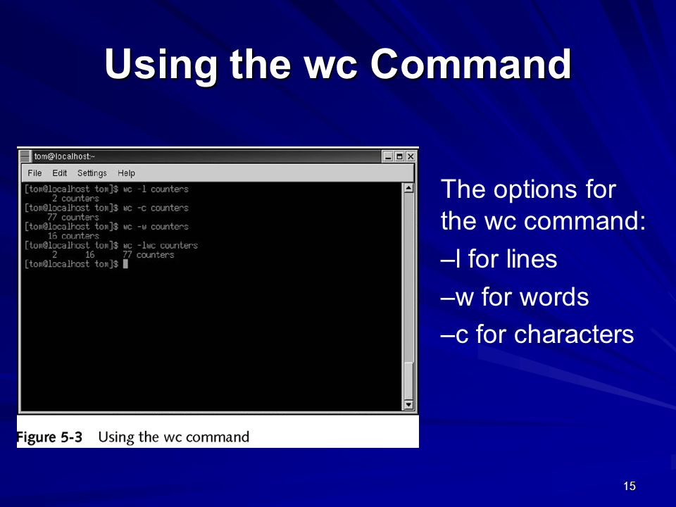 Using the wc Command The options for the wc command: –l for lines