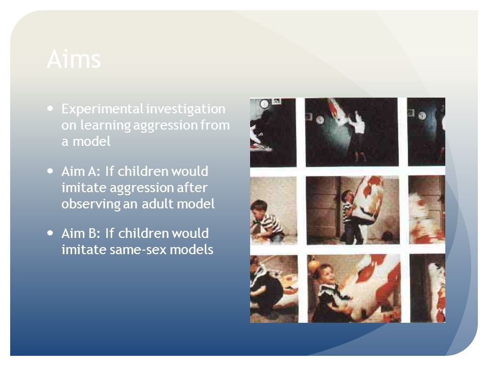 Aims Experimental investigation on learning aggression from a model