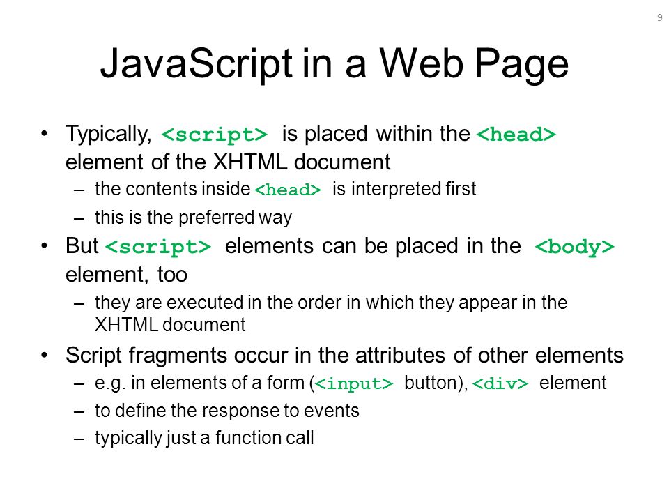 JavaScript in a Web Page