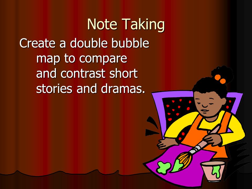 Note Taking Create a double bubble map to compare and contrast short stories and dramas.