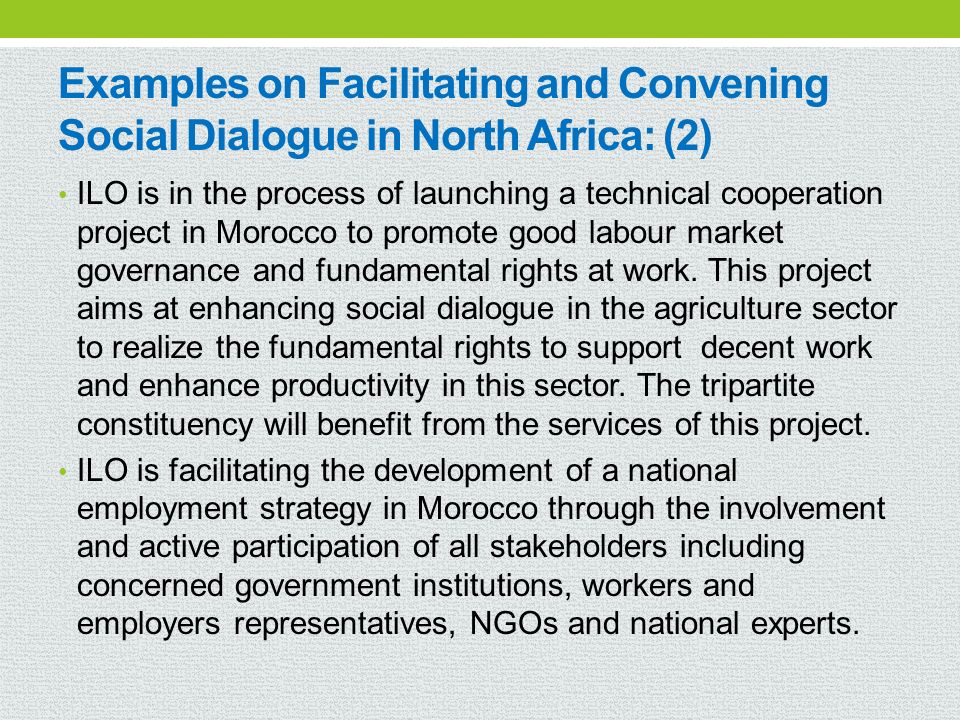 Examples on Facilitating and Convening Social Dialogue in North Africa: (2)