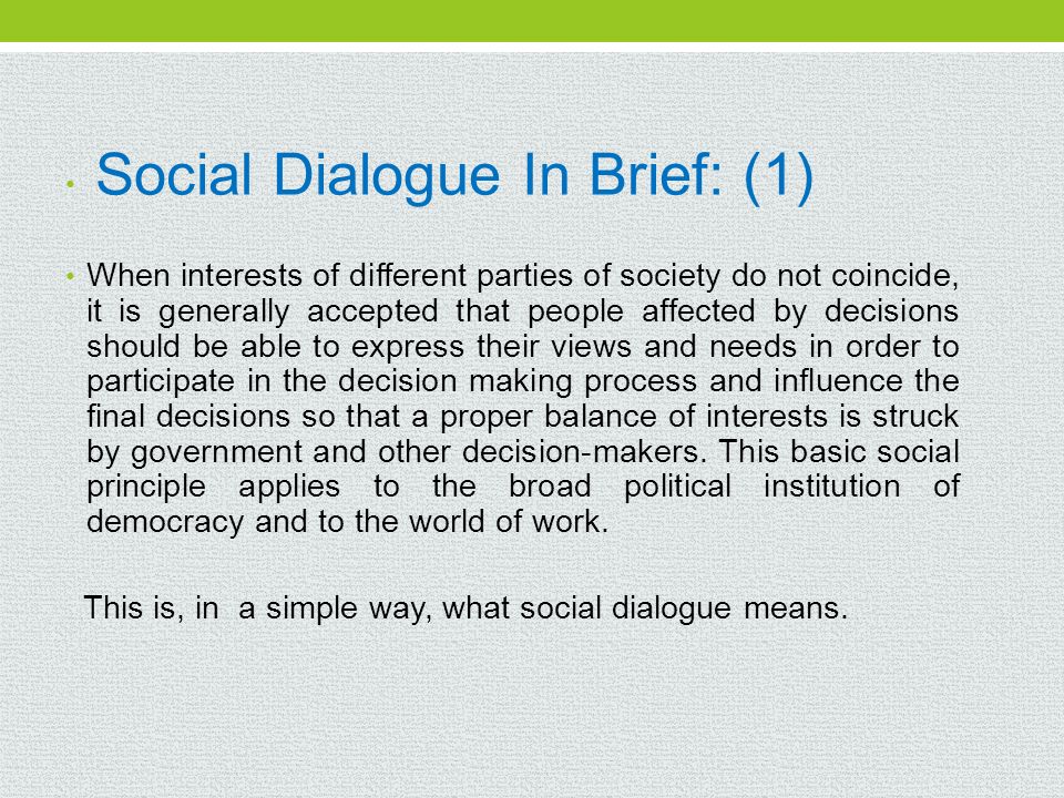 Social Dialogue In Brief: (1)