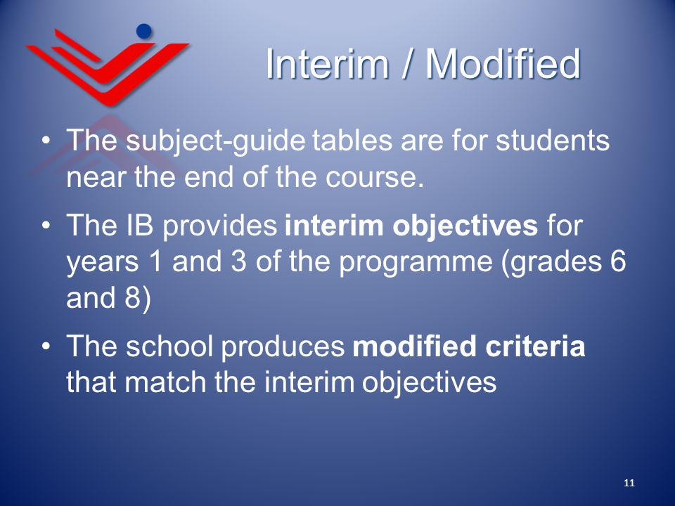 Interim / Modified The subject-guide tables are for students near the end of the course.