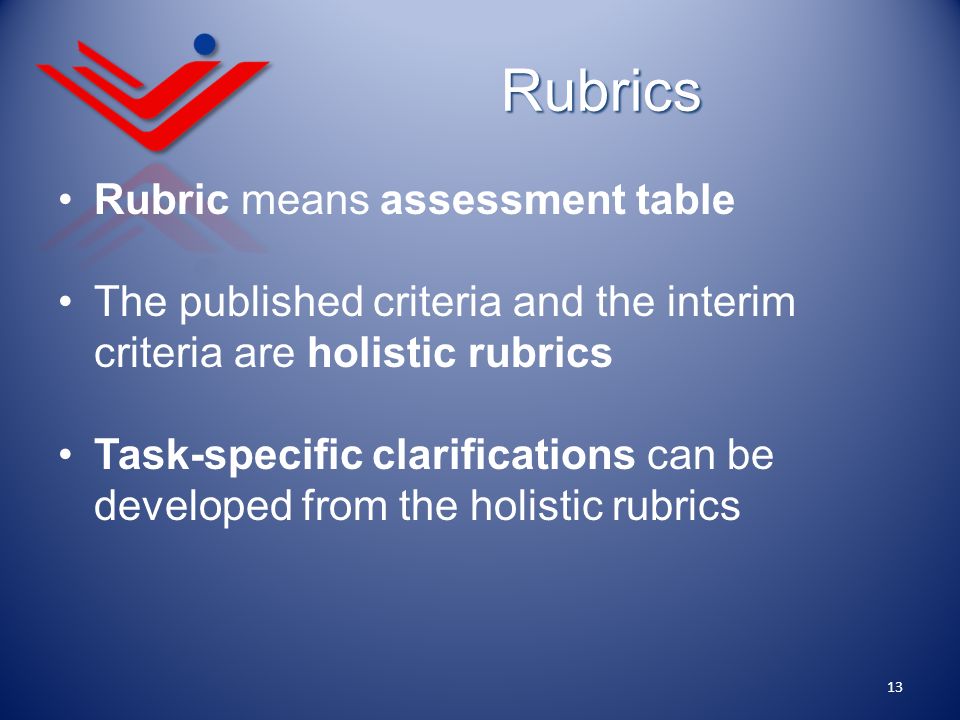 Rubrics Rubric means assessment table