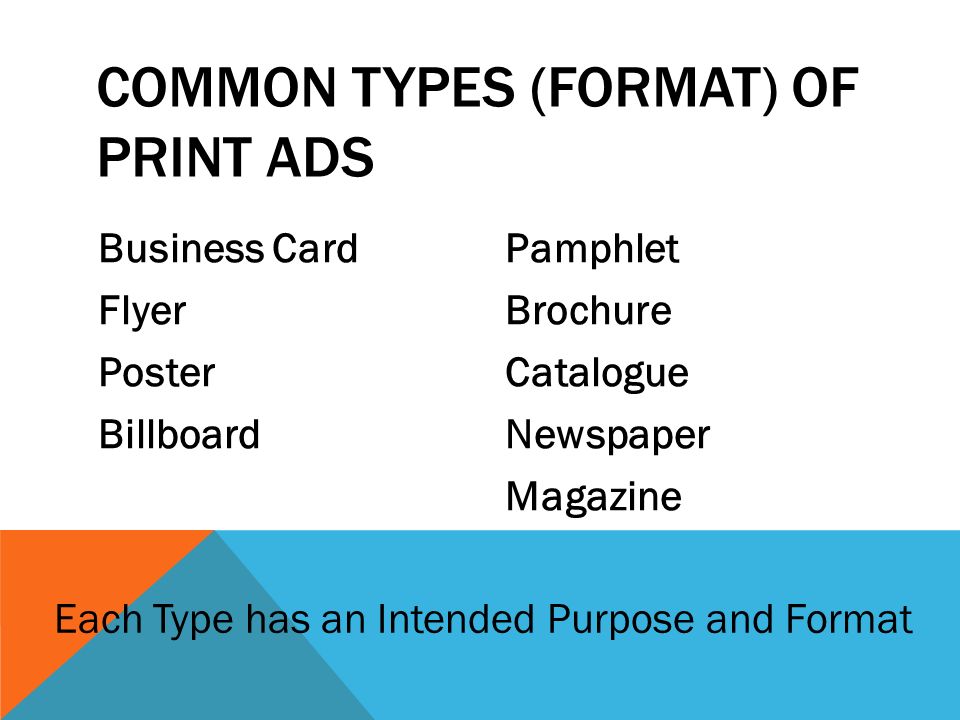 Common Types (Format) of Print ads