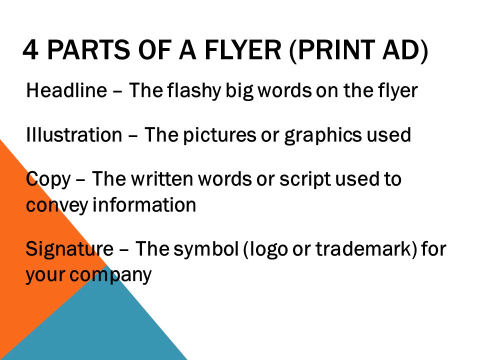 4 Parts of a Flyer (print ad)