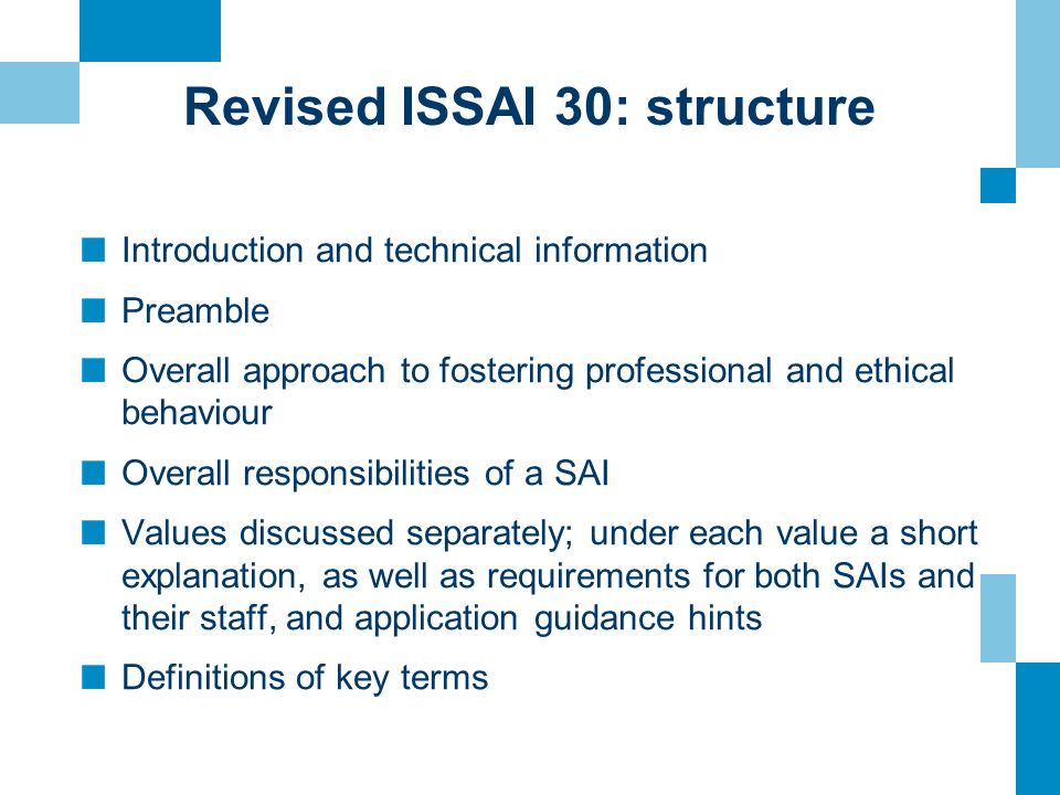 Revised ISSAI 30: structure