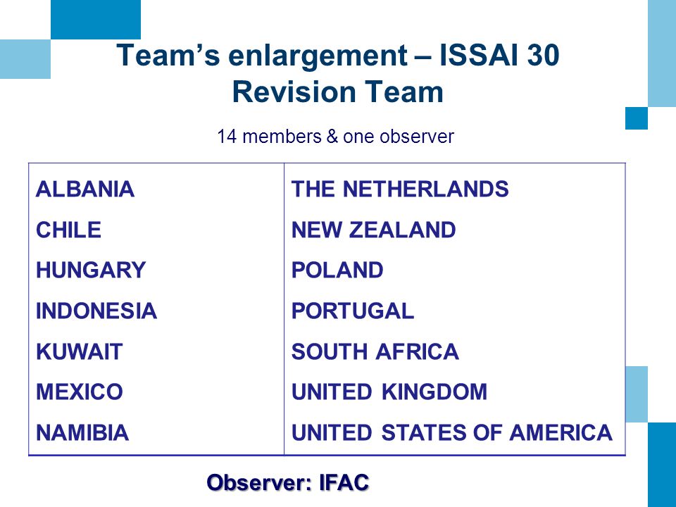 Team’s enlargement – ISSAI 30 Revision Team