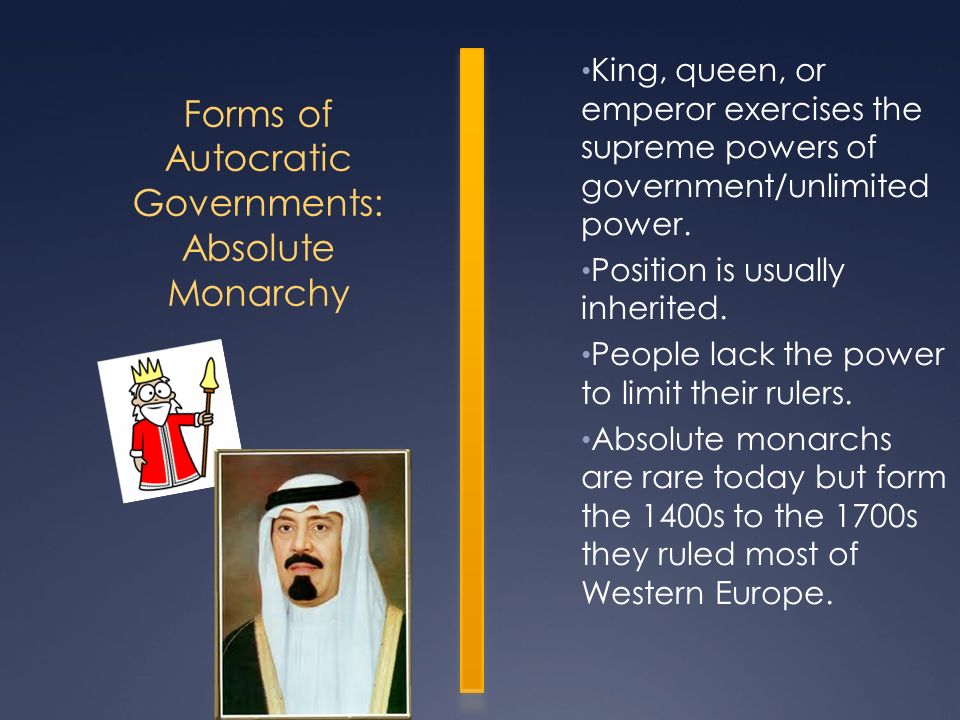 Forms of Autocratic Governments: Absolute Monarchy