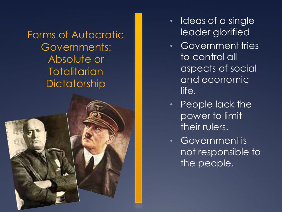 Forms of Autocratic Governments: Absolute or Totalitarian Dictatorship