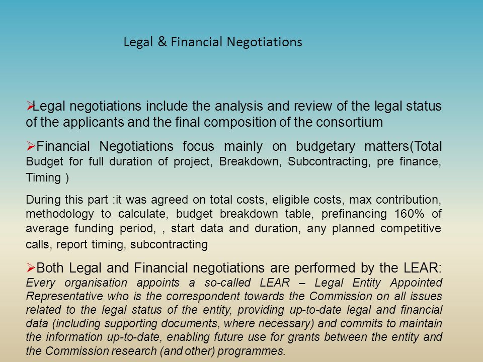 Legal & Financial Negotiations