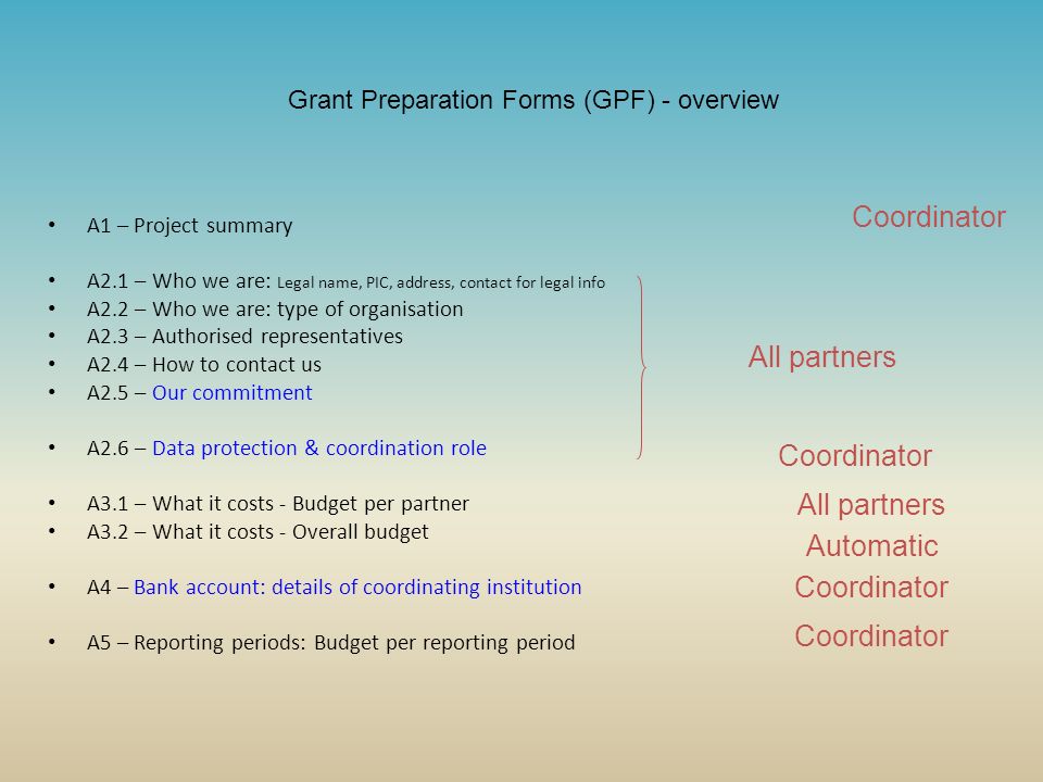 Grant Preparation Forms (GPF) - overview