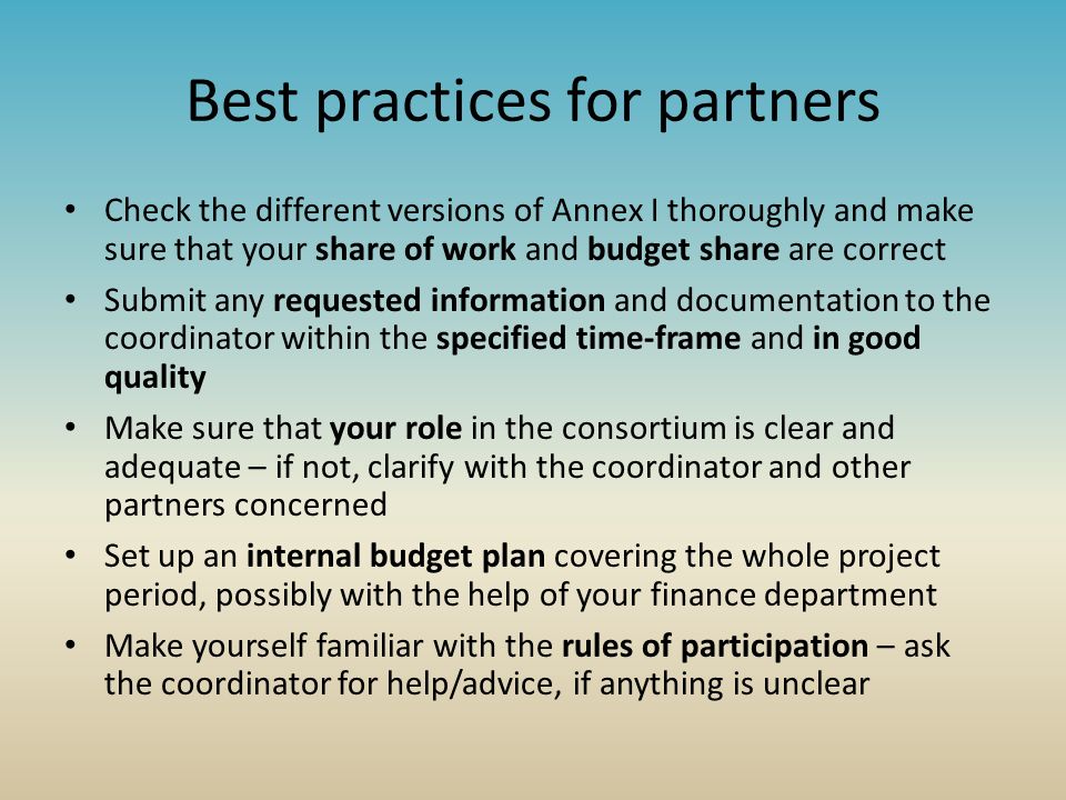 Best practices for partners