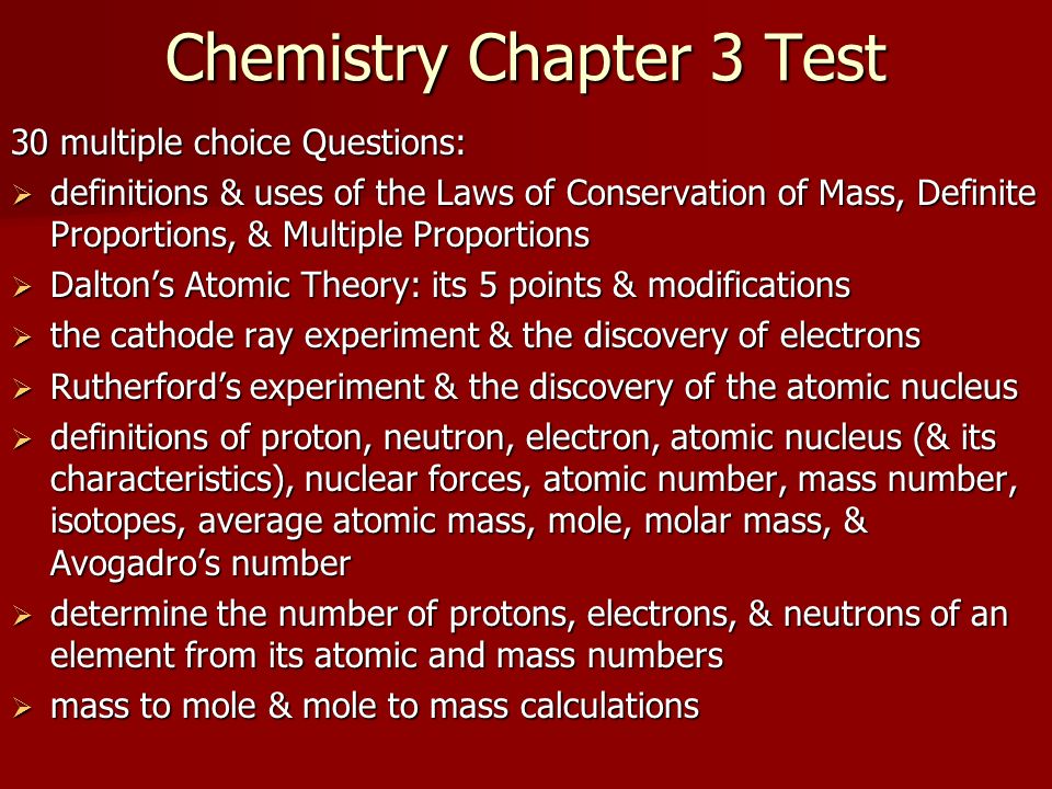 Chemistry Chapter 3 Test