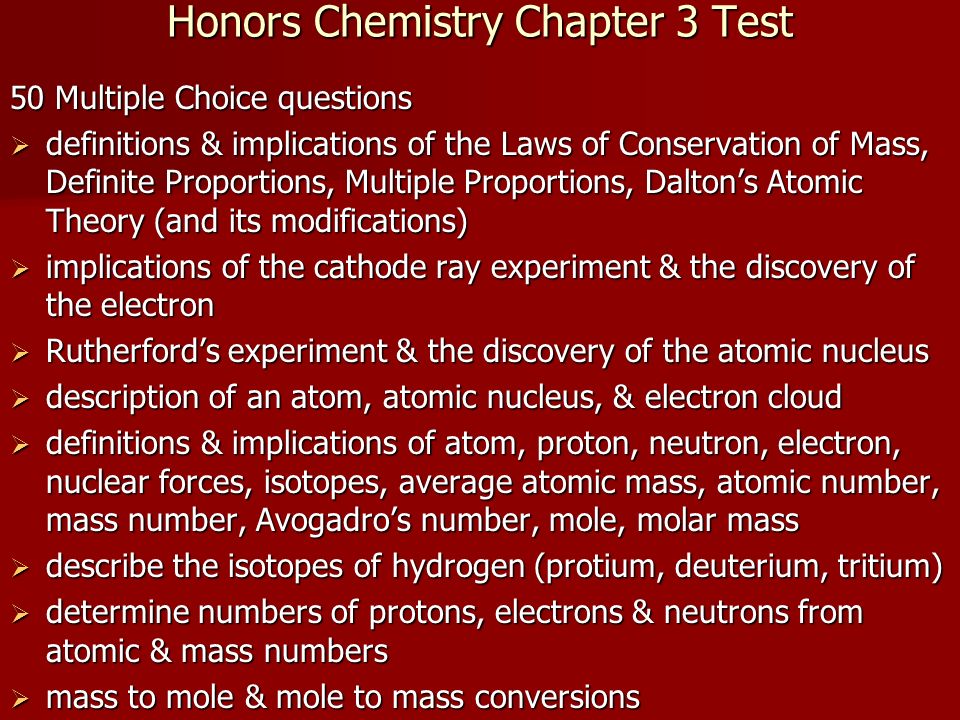 Honors Chemistry Chapter 3 Test