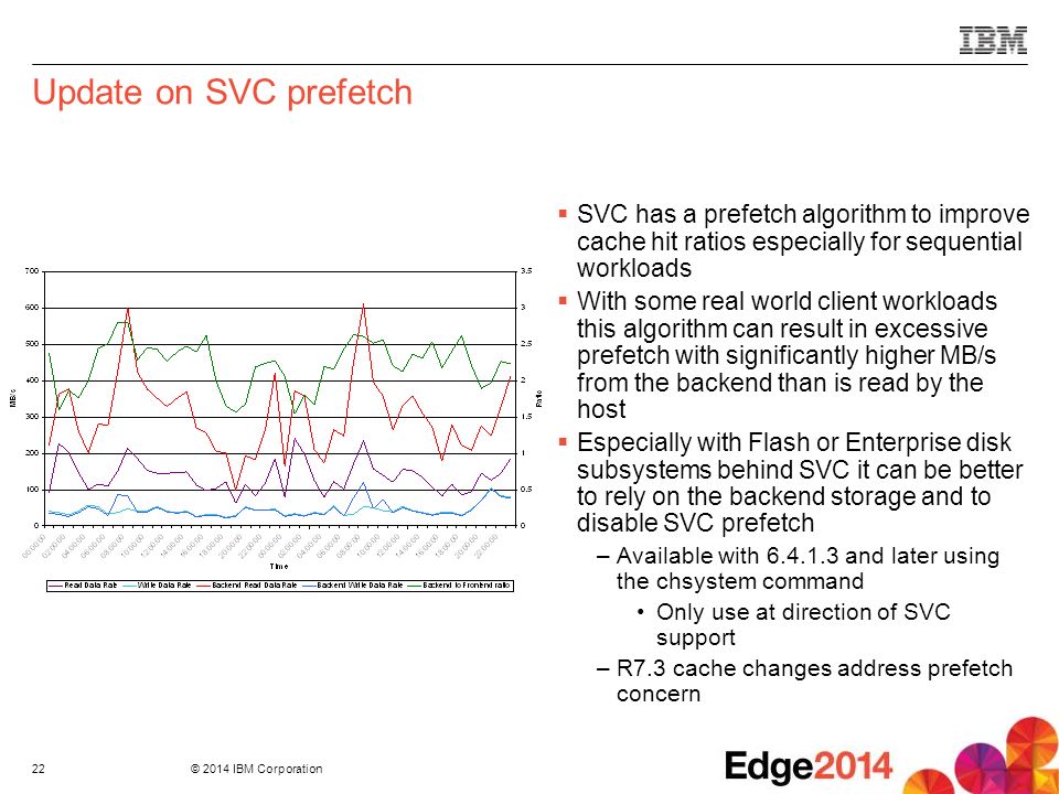 Update on SVC prefetch SVC has a prefetch algorithm to improve cache hit ratios especially for sequential workloads.