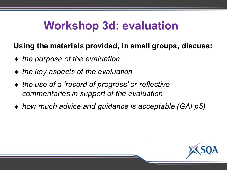 Workshop 3d: evaluation