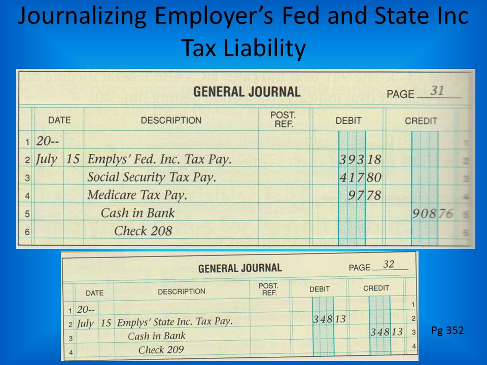 Journalizing Employer’s Fed and State Inc Tax Liability