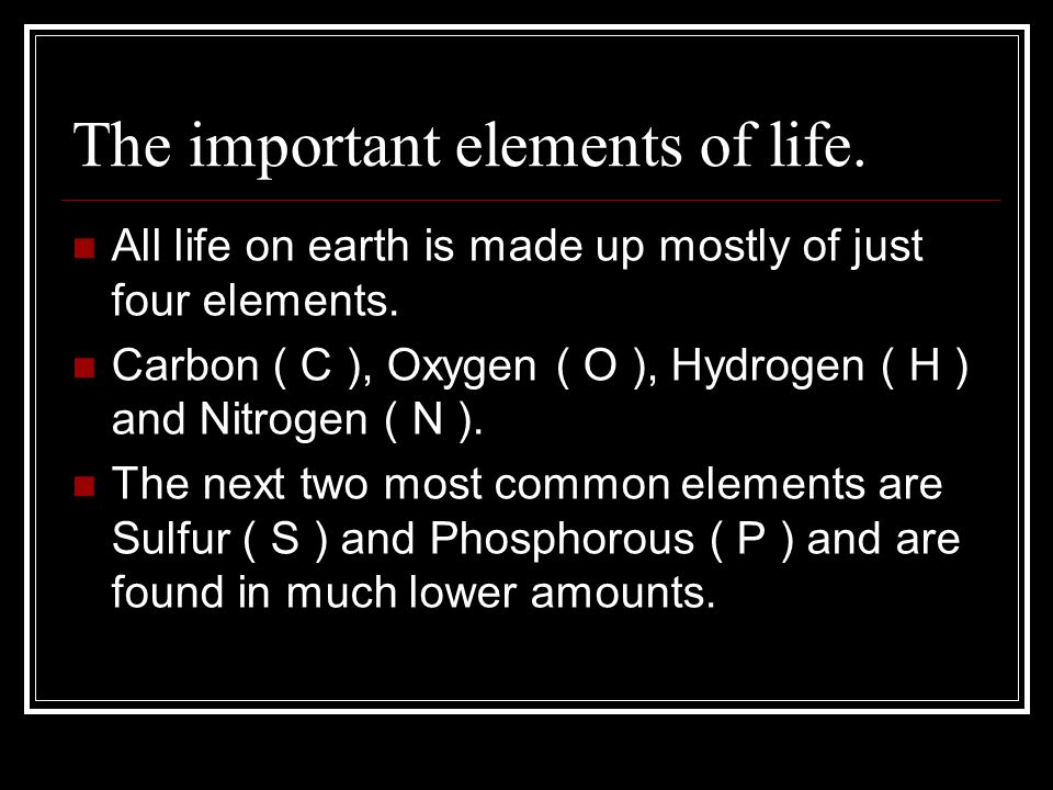 The important elements of life.