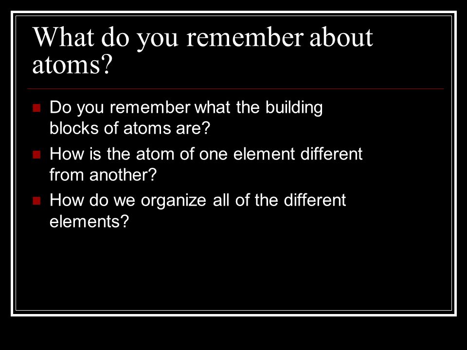 What do you remember about atoms