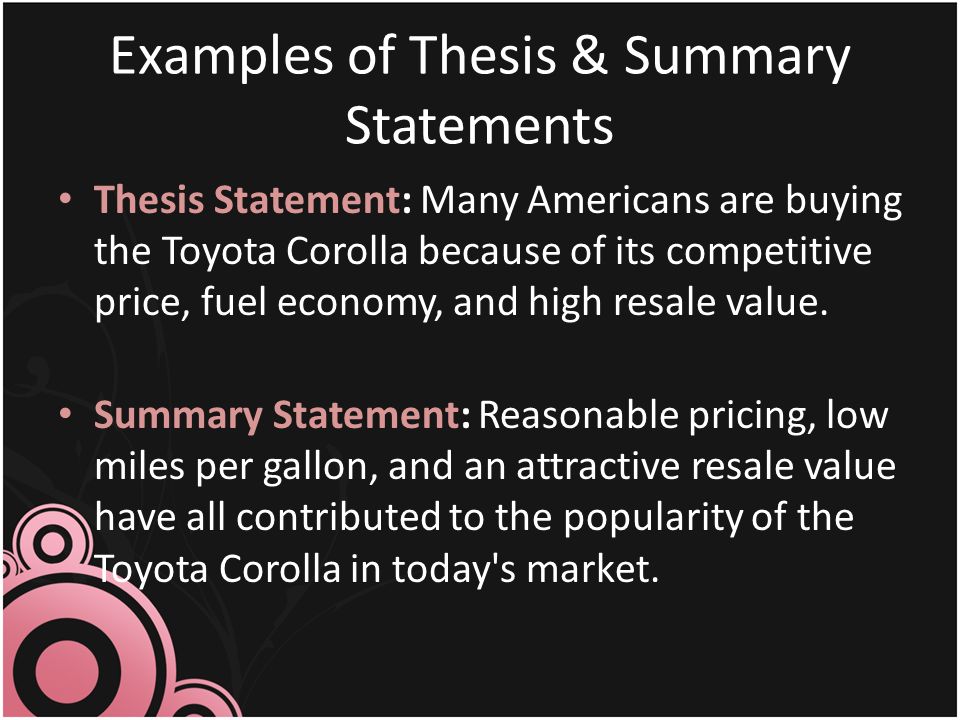 Examples of Thesis & Summary Statements